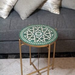 Green And Beige Mosaic Table - Custom Your Height and Colors - Mid Century Modern Patio Table