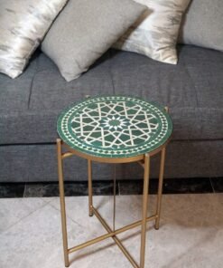 Green And Beige Mosaic Table - Custom Your Height and Colors - Mid Century Modern Patio Table