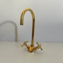 Gooseneck Bathroom Brass Faucet, Handcrafted Unlacquered Brass Sink Faucet, Hot and Cold Sink Tap, Bathroom and Kitchen Brass Antique Faucet