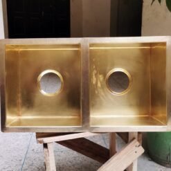 33" Unlaquered Brass Finish Smooth 5050 Double Basin Brass Kitchen Sink - Brass Undermount Kitchen Sink 33" x 19" x 9"