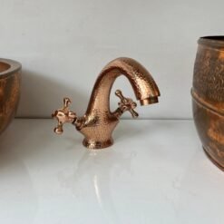 Handcrafted Copper Finish Bathroom Sink Faucet, Hammered Vanity Vessel Sink Faucet,Powder Room Copper Faucet, Farmhouse Bathroom Sink Faucet