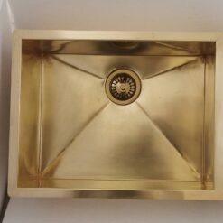 Custom Made Brushed Brass 28" x 19" x 10" Overall, + Brushed Brass Drain Basket