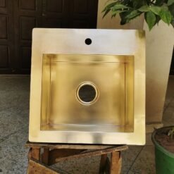 Custom Modern Brass Sink - Drop In Surface Sink - Smooth Brass Finish - Brass Matte Single Bowl 1-Hole Workstation Bar & Kitchen Sink
