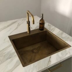 540 x 520 x 218 mm Brushed Brass Sink - Drop In Unlaquered Brushed Brass Kitchen Sink - Patina With Time - Mid Century Modern Farm Sink