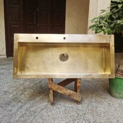 Custom Made Huge Brass Kitchen Sink - Solid Brass Drop In Kitchen Sink - Mid Century Modern Kitchen Decor - Age And Patina Over Time