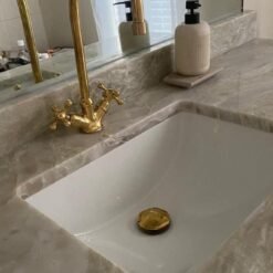 Bathroom Sink Faucet, Gooseneck Bathroom Vanity Solid Brass Faucet, Unlacquered Brass Tap with Traditional Simple Cross Handles and Aerator