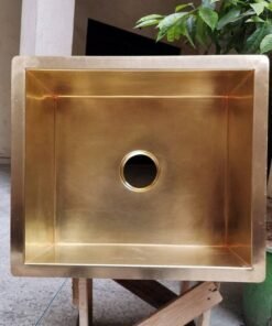 Custom Made Brass 45cm x 45cm x 17cm Overall, + Brushed Brass Drain Basket