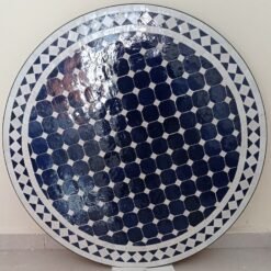 Round Blue Moroccan Outdoor Dining Table with Mosaic