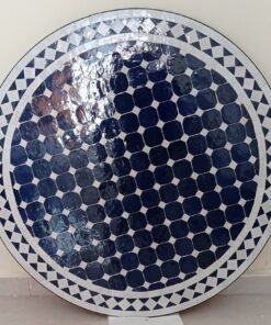 Round Blue Moroccan Outdoor Dining Table with Mosaic