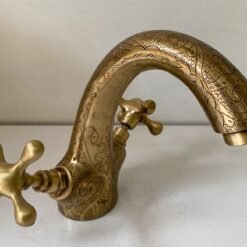 Oil Rubbed Bronze Bathroom Faucet, Single Hole Two Handles Faucet, Hand engraved Farmhouse Vessel Sink Tap