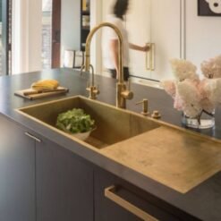 Custom Made Brass Kitchen Sink With Draining Board