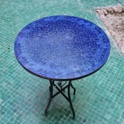 Spectacular Space Piece, Natural Zellige Blue Table - Mid Century Modern Crafted Coffee Table - Outdoor Zellije Table