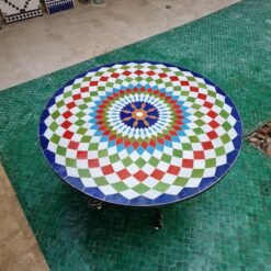 Spectacular Space Piece, Natural Zellige Blue Table - Mid Century Modern Crafted Coffee Table - Outdoor Zellije Table