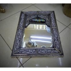 Moroccan Mirror, Handmade craft, White Copper and Wood 60cm/40cm
